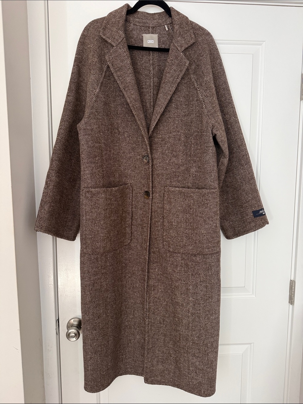 Kith Long Brown Herringbone Coat